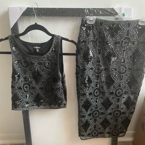 Express Sequin Crop Top + Skirt set (size 2)